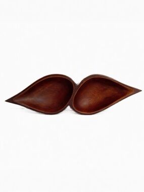 Vintage Unbranded Hand Made Wooden Mid Century Two Section Serving Dish Nut Bowl